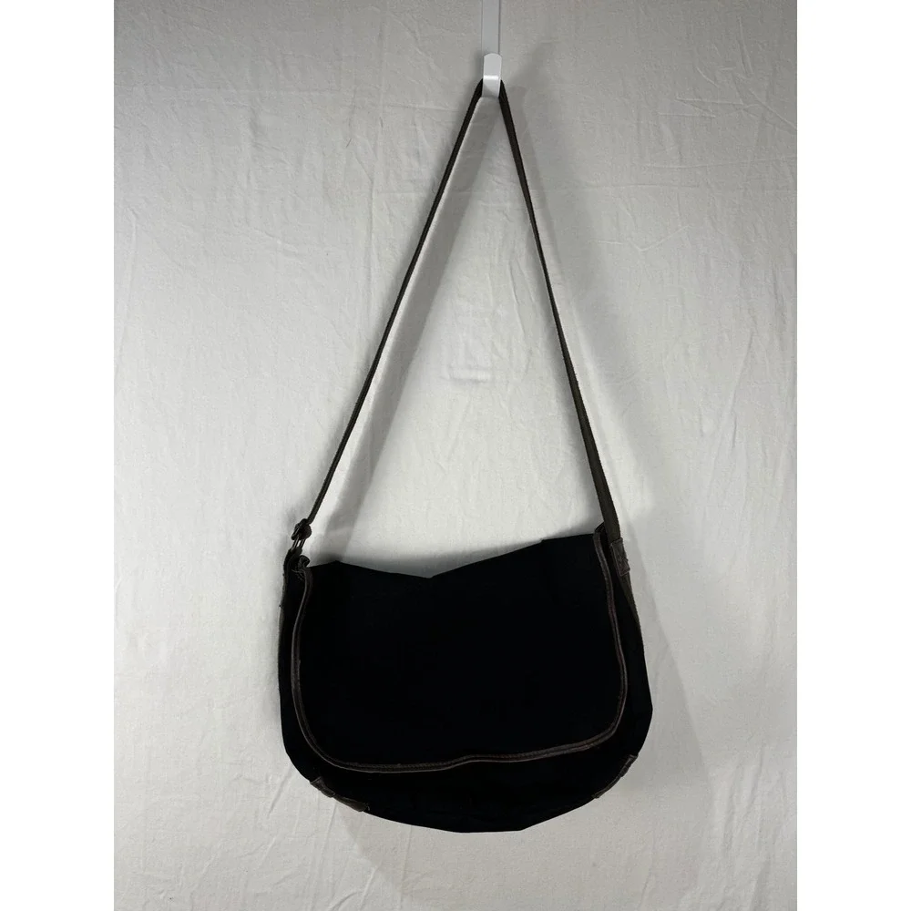 Gap Messenger Bag Black Brown Trim Crossbody Vintage 2007 Y2K Large Poly Blend